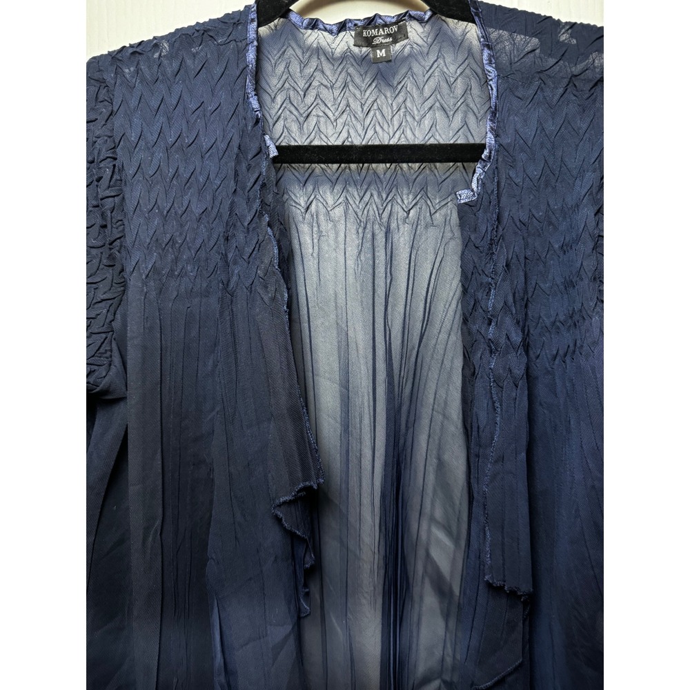 Komarov Midnight Navy Pleated Chiffon Open Front Cardigan Jacket CAD22441AMNA M - Picture 3 of 6